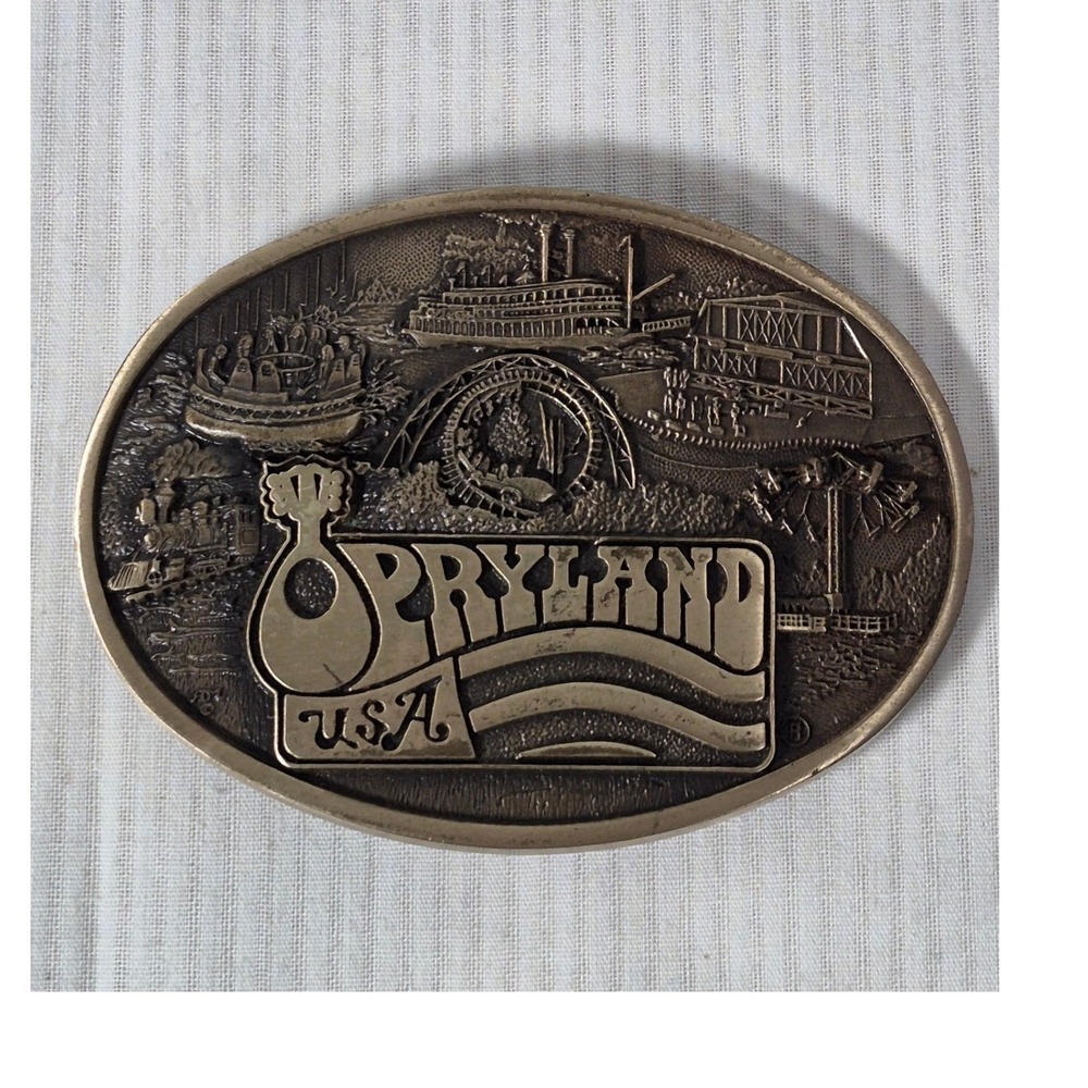 Vintage Opryland USA Belt Buckle Solid Brass Award Design Medals Nashville TN